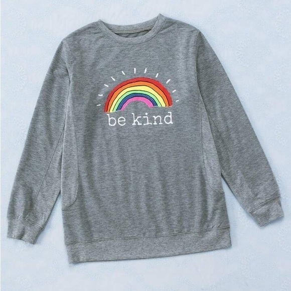 Tops - Brand new Grey “Be Kind” Long Sleeve Sweater Shirt Sz XL